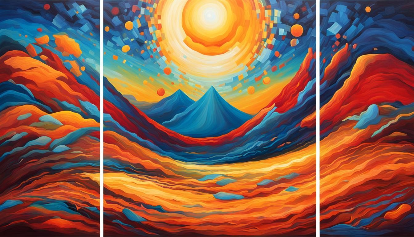 Abstract Triptych Art: Sunrise, Sunset, Time