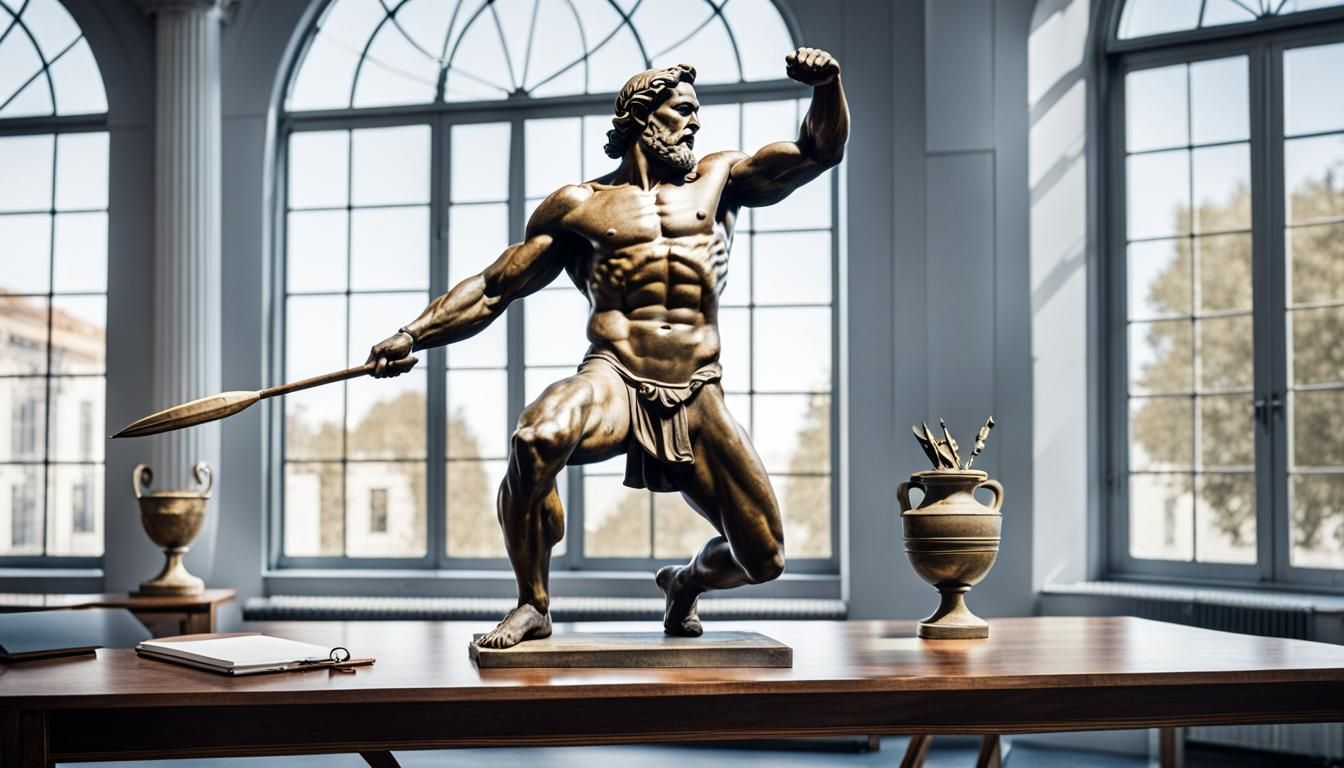 Nude Greek God Statue Throwing Javelin
