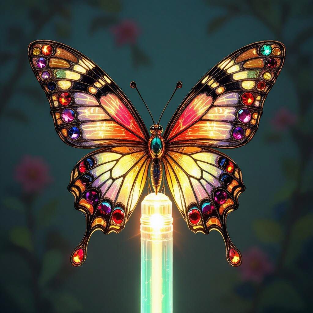 Gemstone Butterfly on Lightstick in Art Nouveau Style