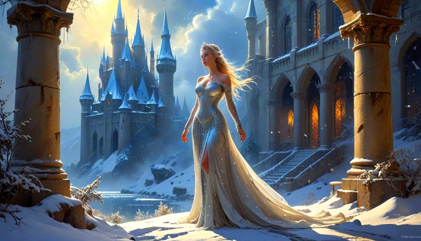Winter Queen Reigns in Snowy Castle Paradise