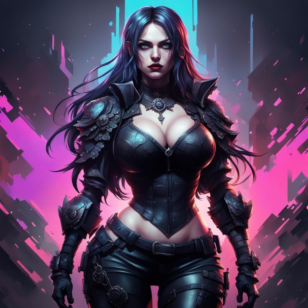 Gothic Pixelated Female Model in Hyperrealistic Style