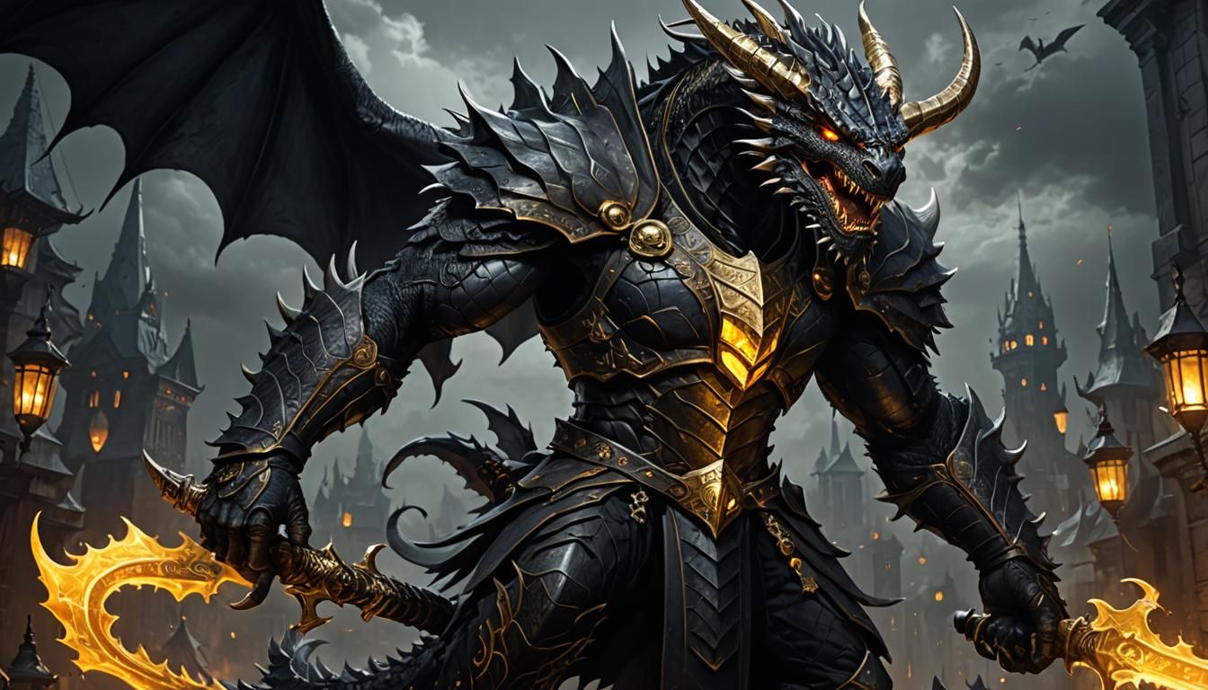 Draconian Warrior with Golden Trim, Hyper-Realistic Concept ...