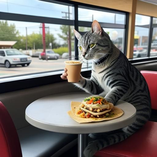 Cat Eats Fish Tacos at Taco Bell