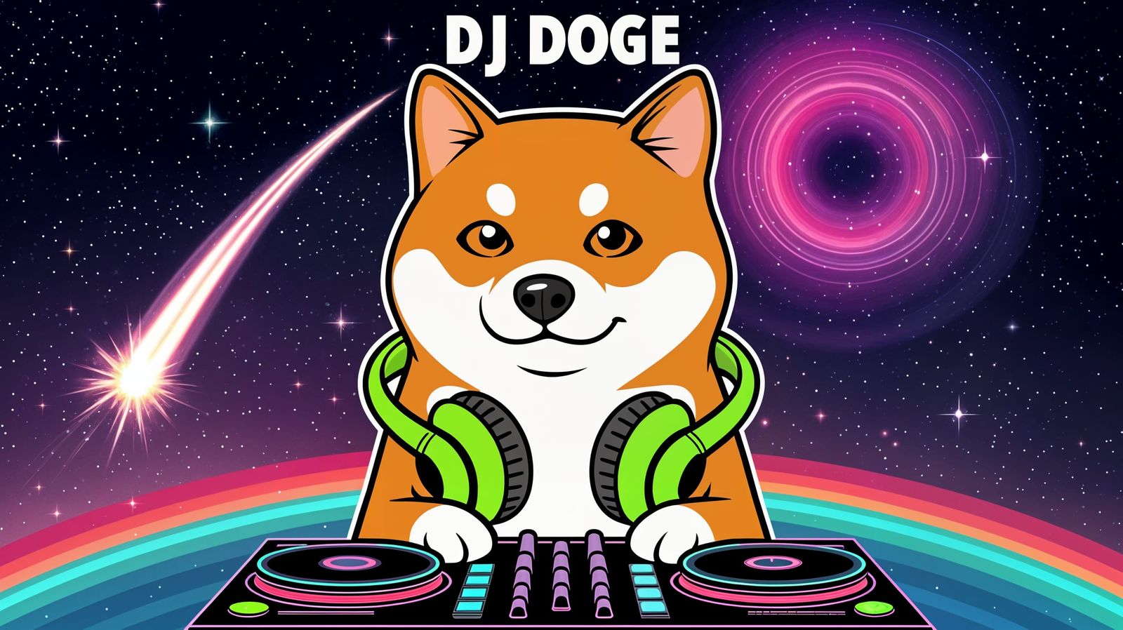 Vibrant Cartoon Shiba Inu DJ in Deep Space