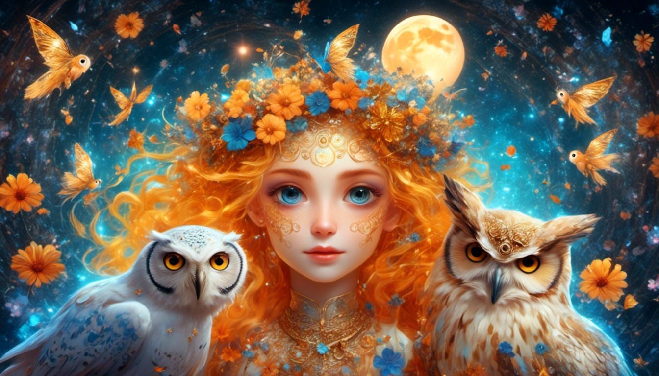 Fairy Woman with Owl in Ethereal Fantasy Style
