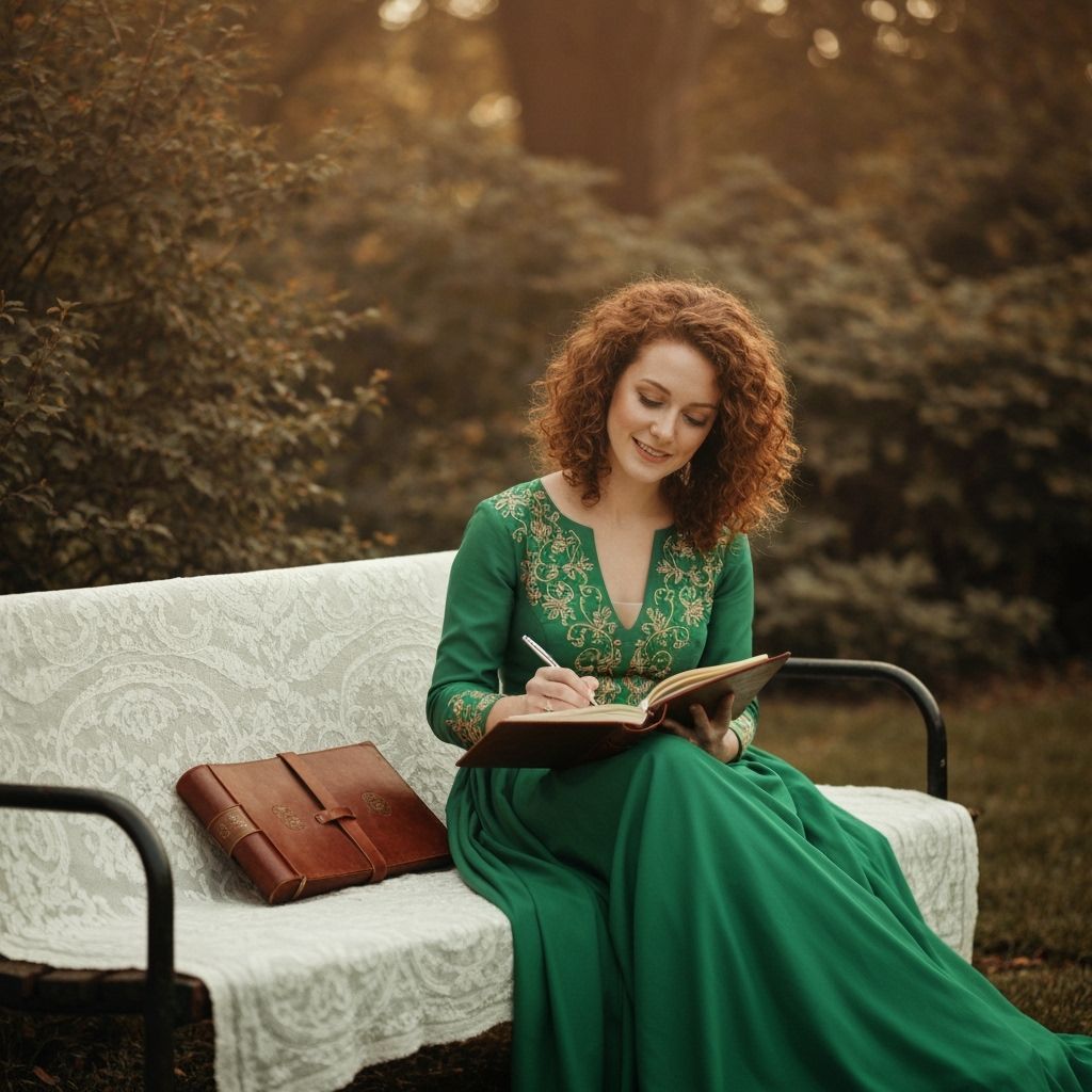 Victorian Poetess Writing in Lush Green Park