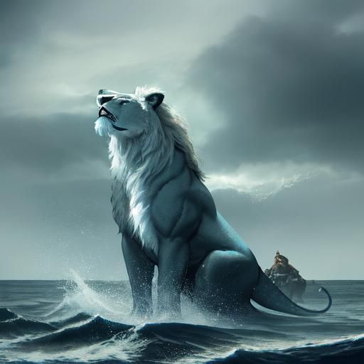 Lion-Shark Hybrid Roars on Desolate Beach