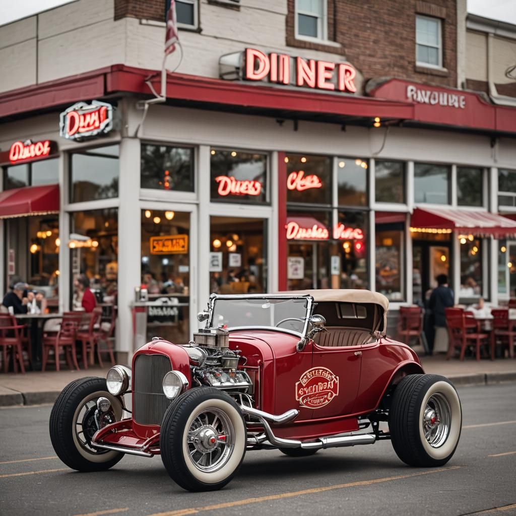 Red 1932 T-Bucket at Diner, Professional Photography