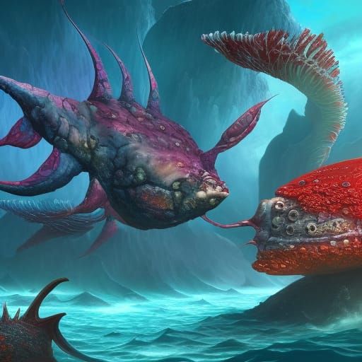 Surreal Hybrid Sea Creatures with Oversized Eyes