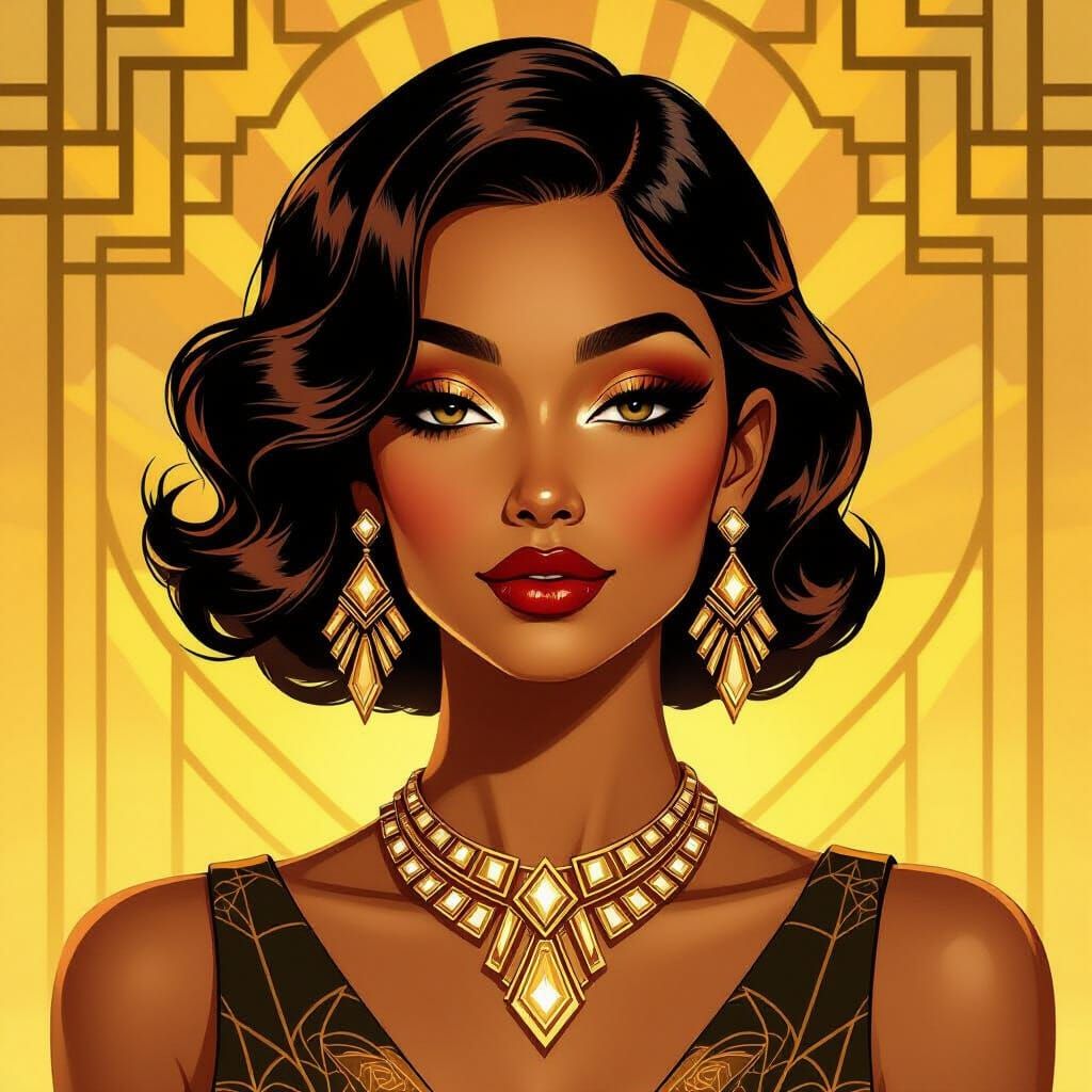 Art Deco Woman Portrait in Bronze and Gold