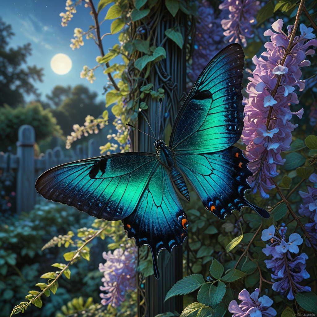 Confused Butterfly on Plastic Wisteria, Digital Art