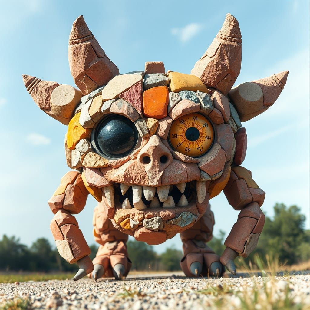 Playful Cartoon Monster in Gouache Style