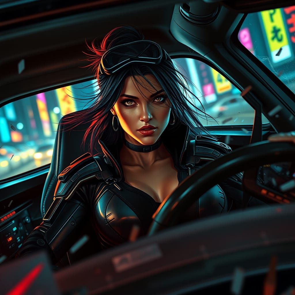 Cyberpunk Vigilante in Neon City Chase