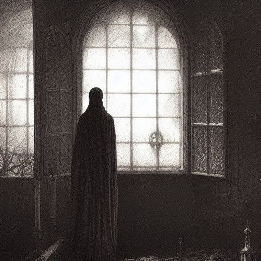 Ghost with Hollow Eyes Staring Through Window