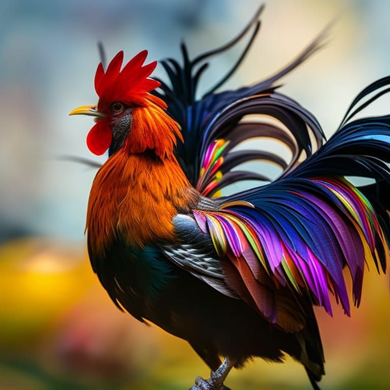 Colorful Rooster in Hyperrealistic Photorealism