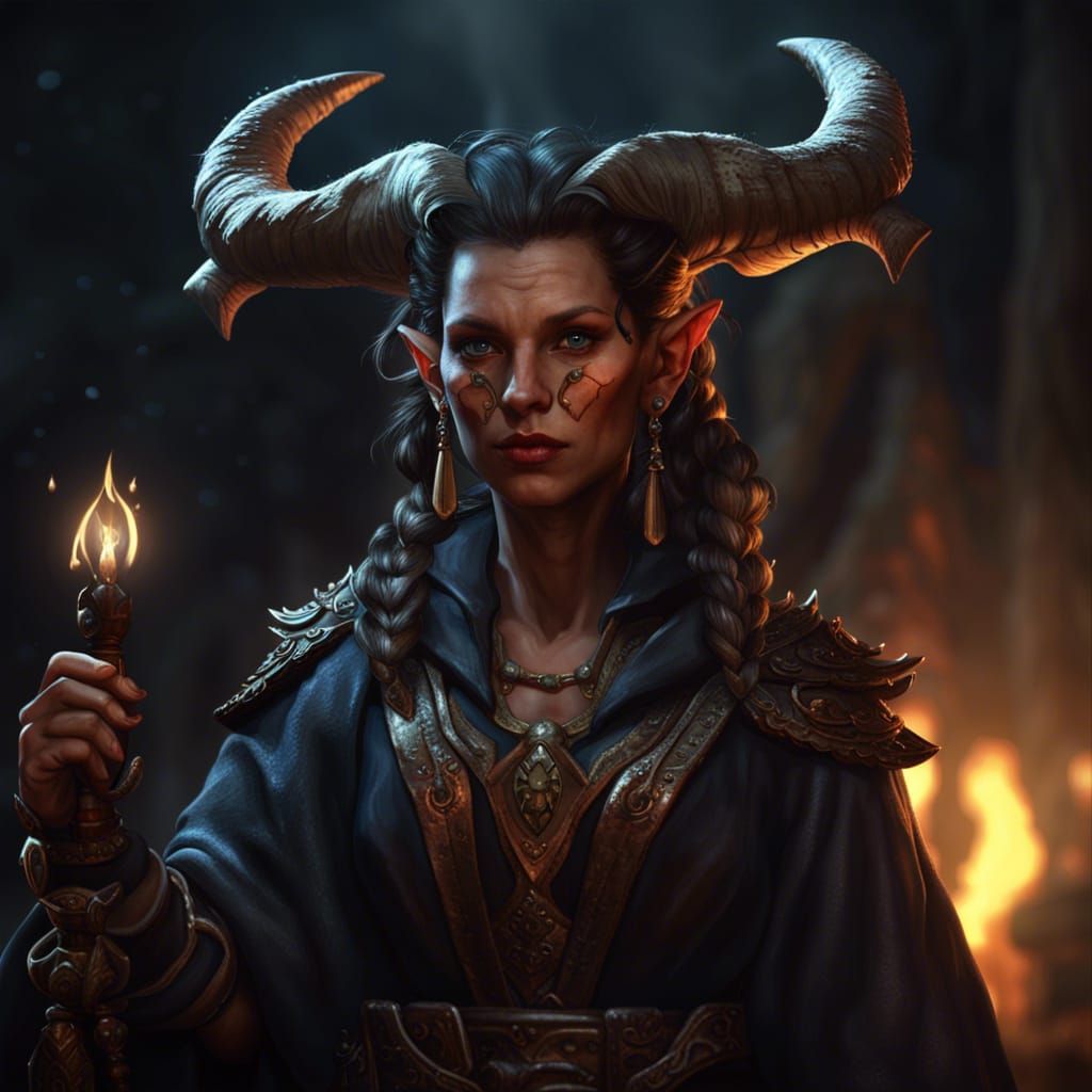 Dark Fantasy Tiefling Wizard Concept Art