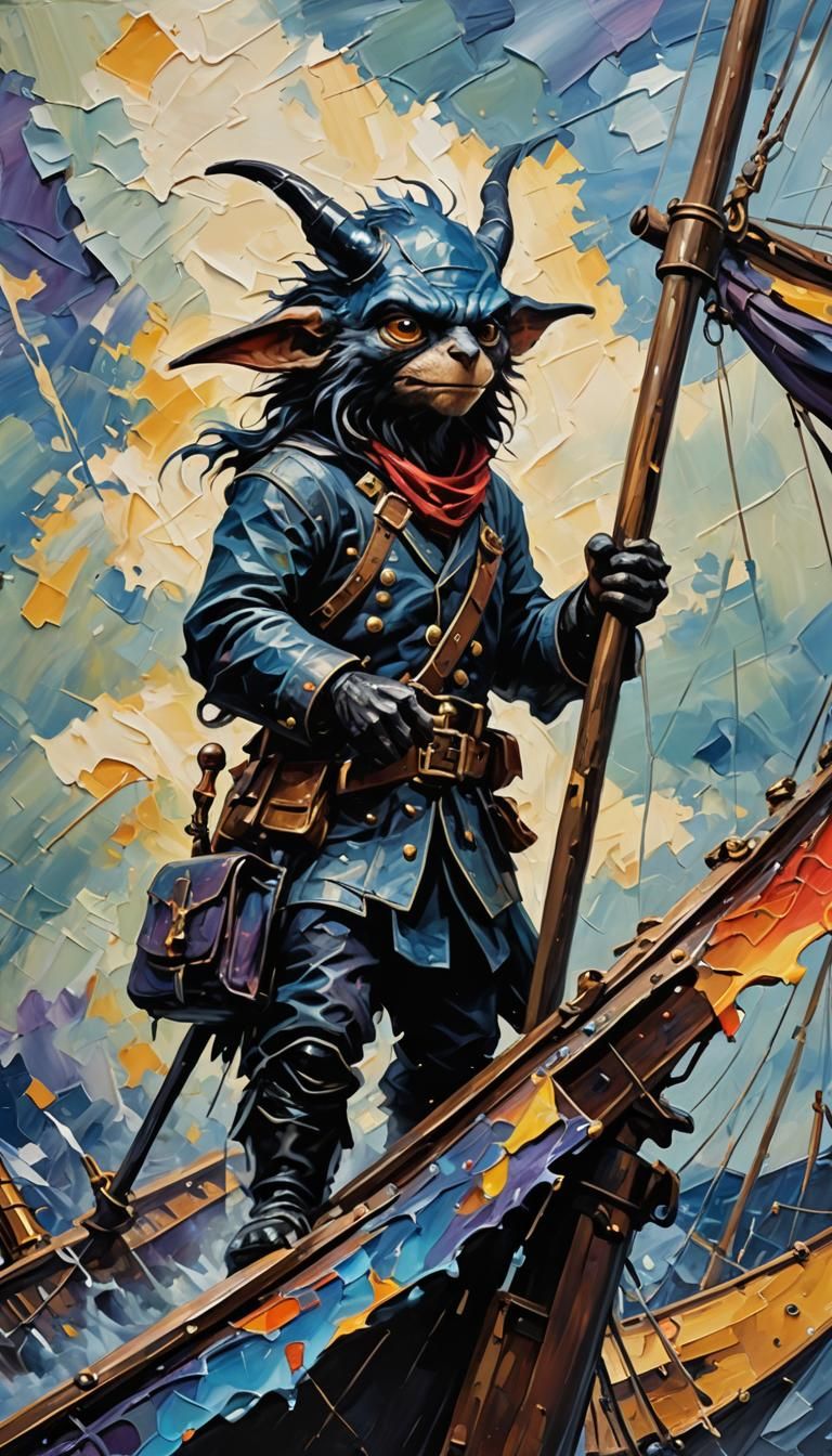 Goblin Seaman on Clipper Ship: Impasto Painting