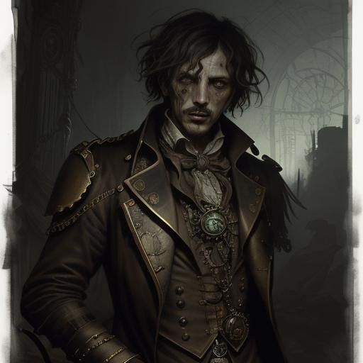 Steampunk Men in Gothic Horror Illustration