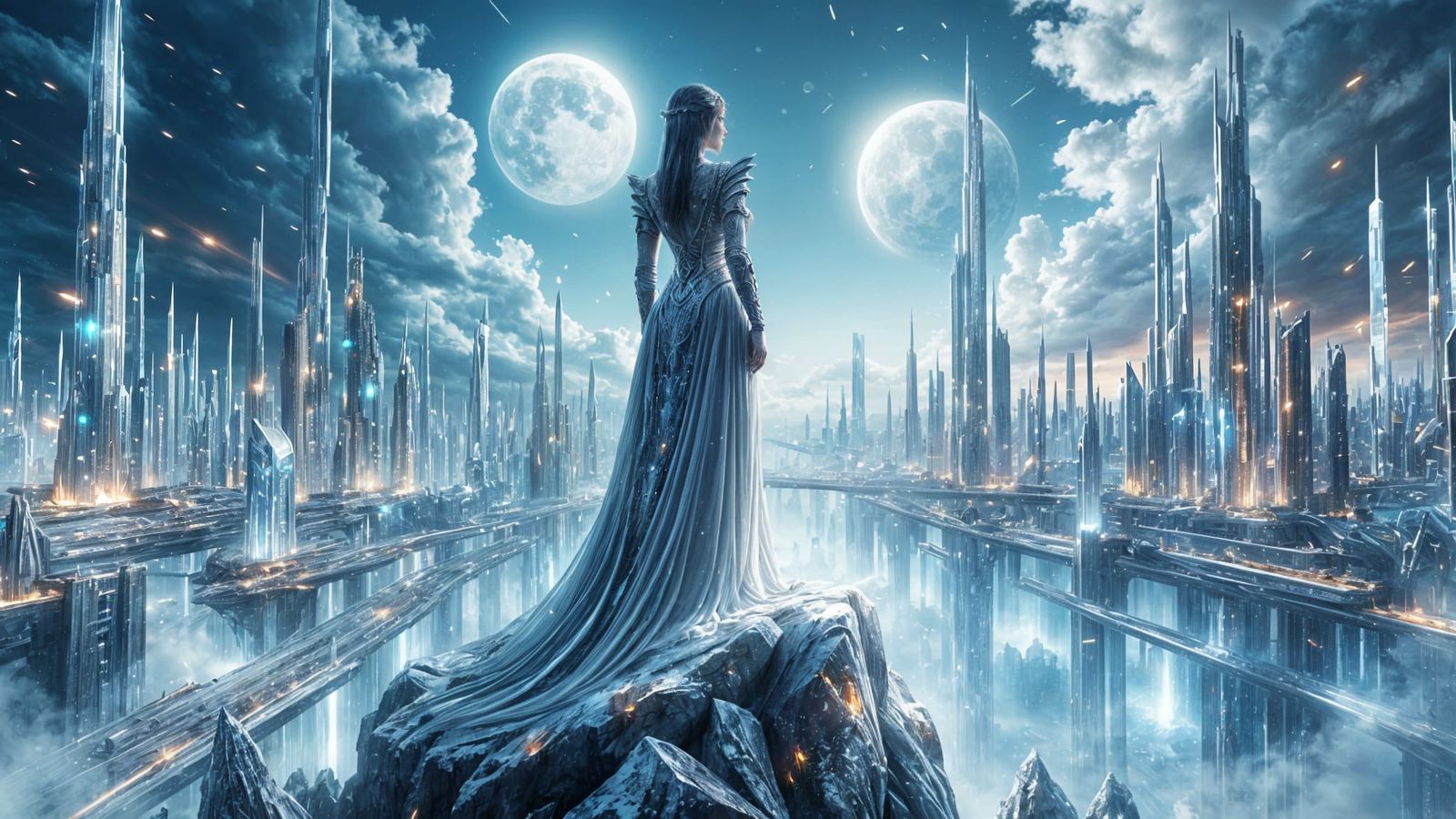 Elven Warrior Overlooking Futuristic City