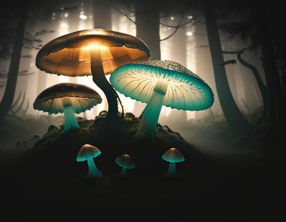 Jellyfish and Toadstools in Misty Forest: Matte Painting