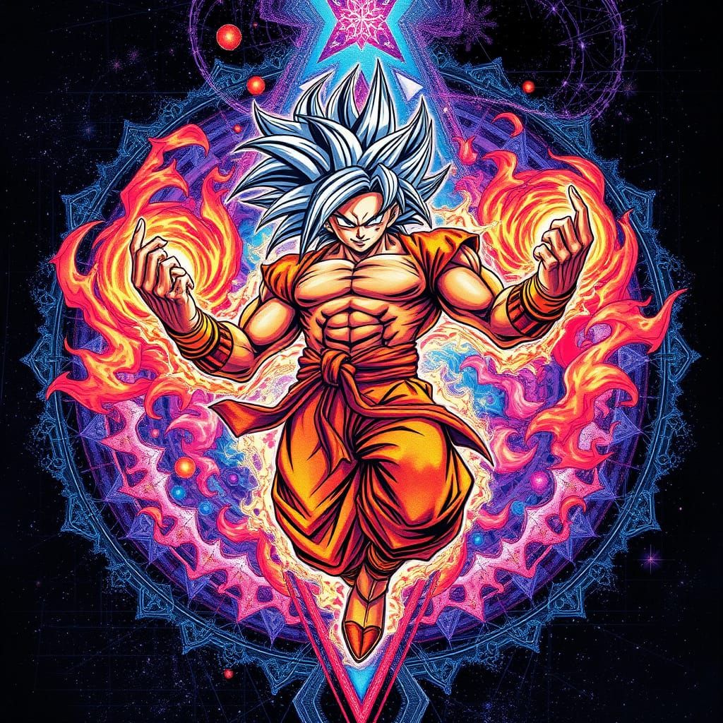 Super Saiyan Goku in Fractal Alcoholic Ink Style