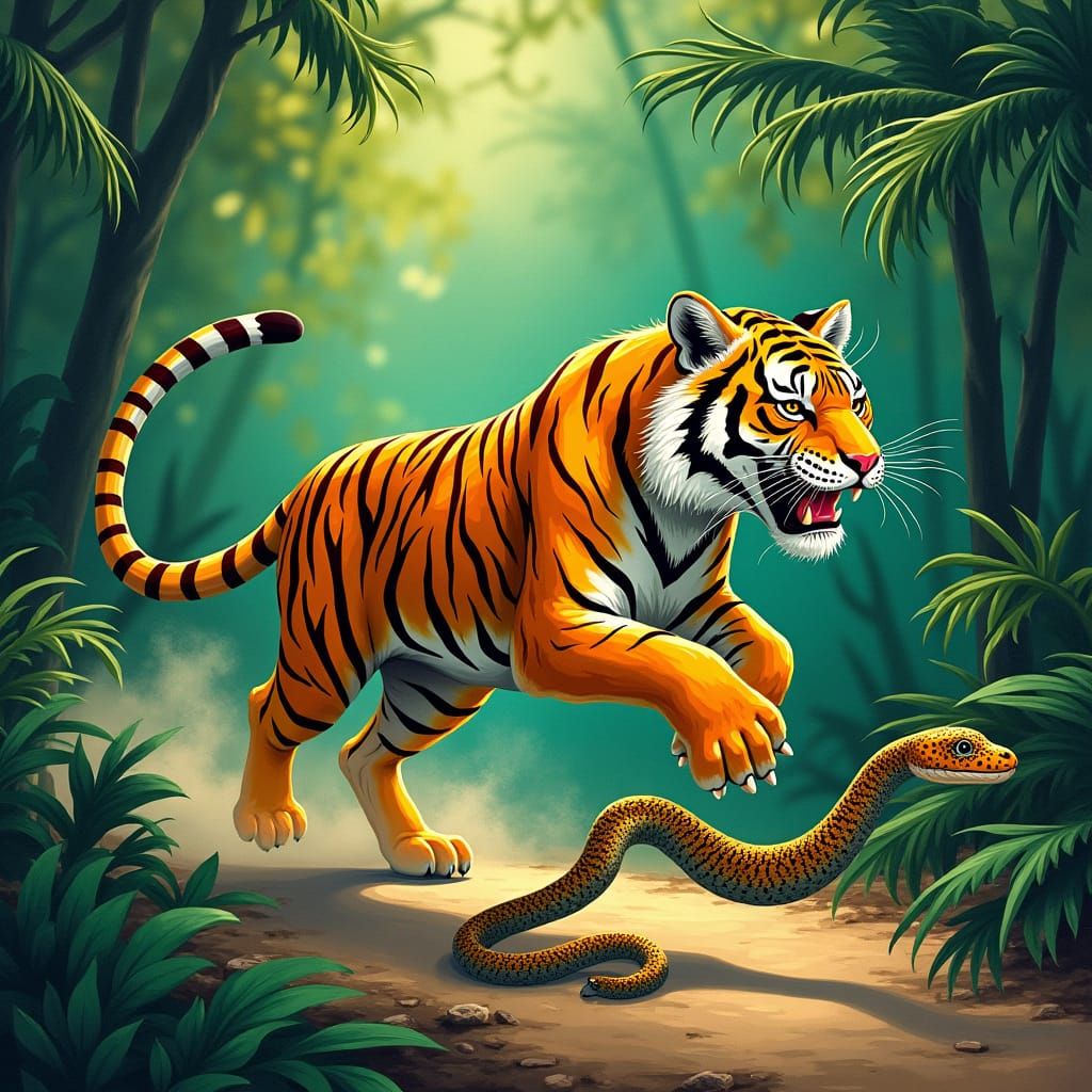 Tiger's Escape: A Vibrant Jungle Chase