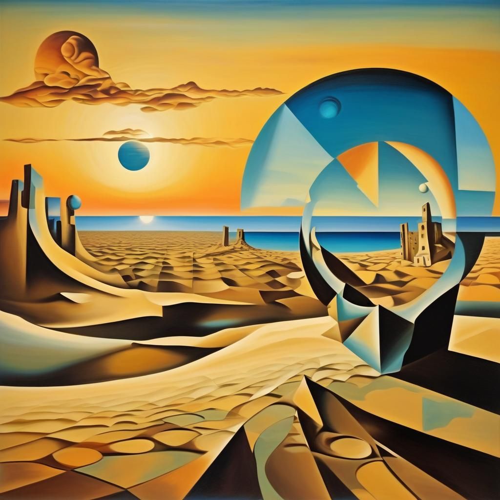 Cubist Desert Dreamscape with Sunset