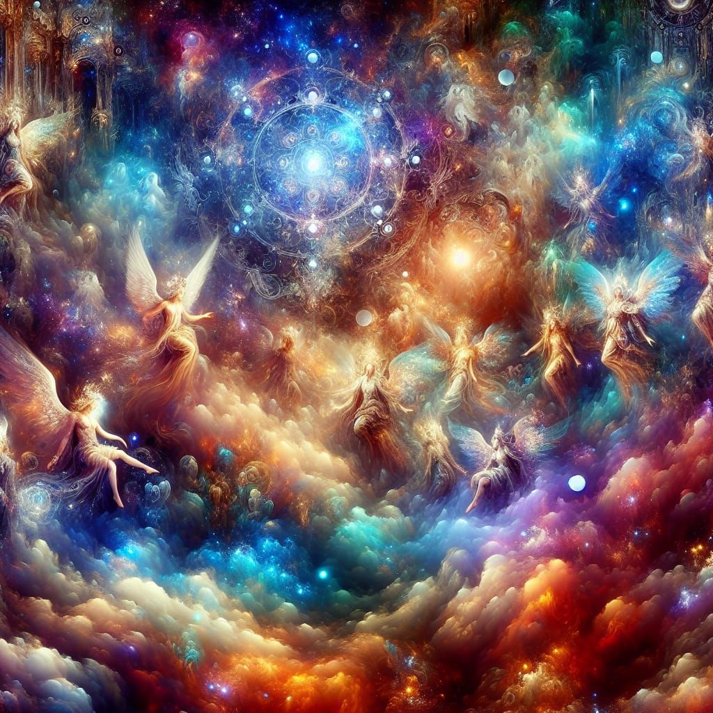 Fantastical Celestial Scene with Divine Angels
