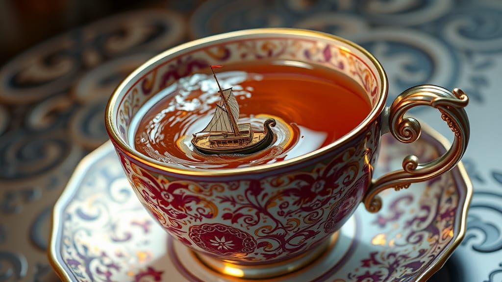 Teacup Fishing Boat Battles Tea Whirlpool