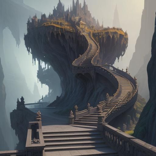 Intricate Optical Illusion of Staircases in Matte Painting