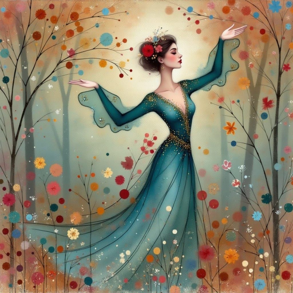 Lady in Opulent Autumn Attire with Radiant Colors