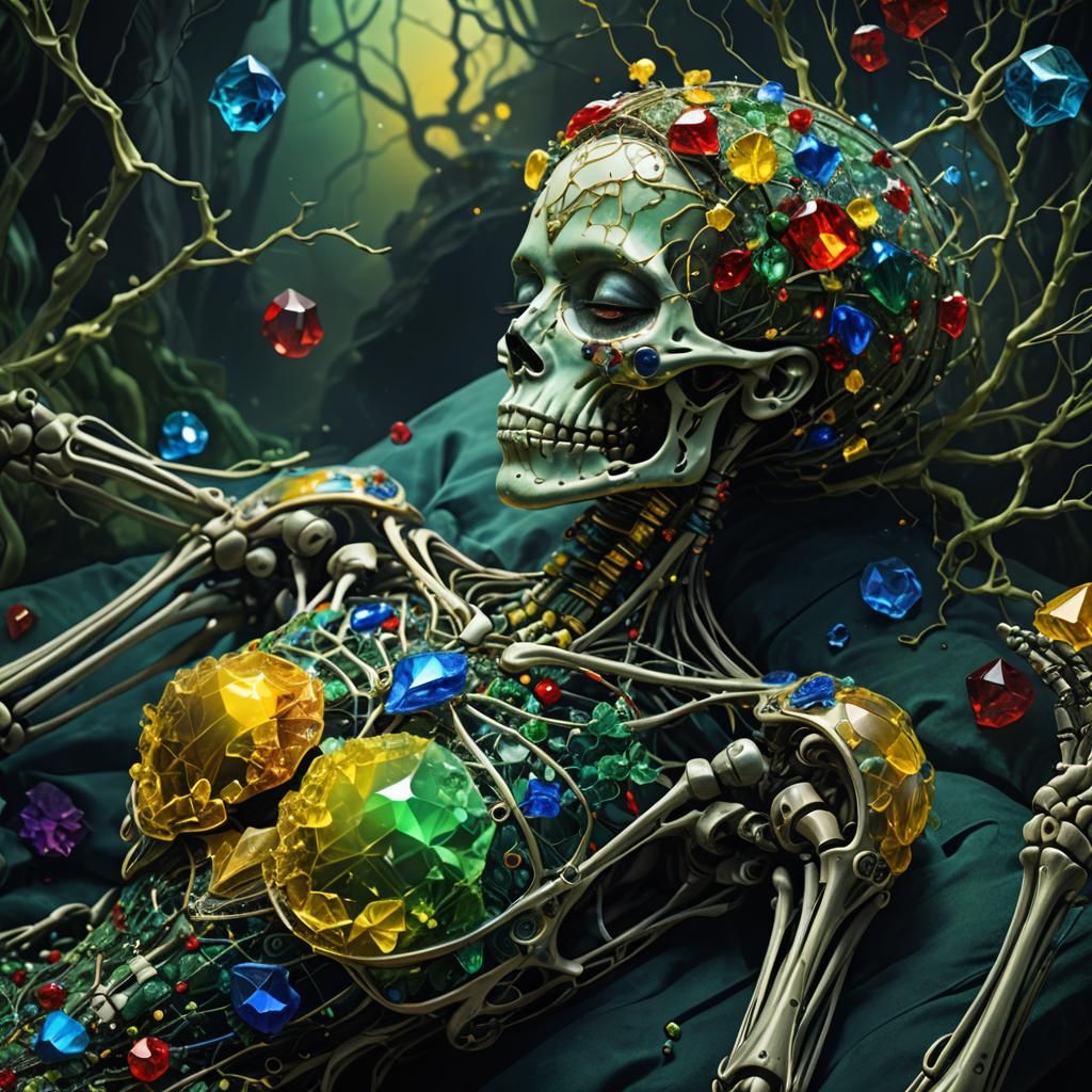 Surreal Cyborg Woman in Sleep Mode: A Digital Masterpiece