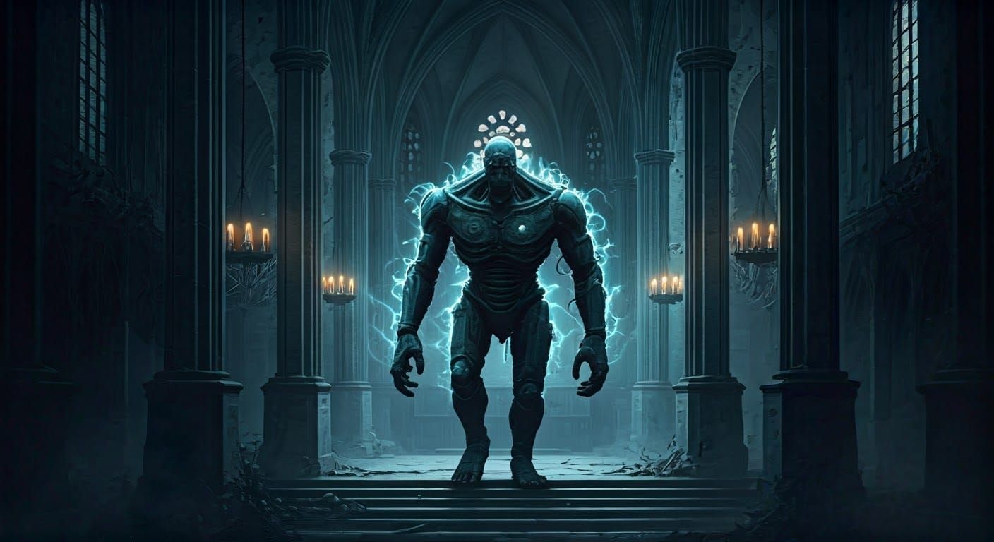 Golem in Abandoned Church: Gothic Dreamscape