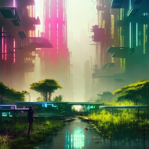 Lush Cyberpunk City Overgrown with Nature in 8K