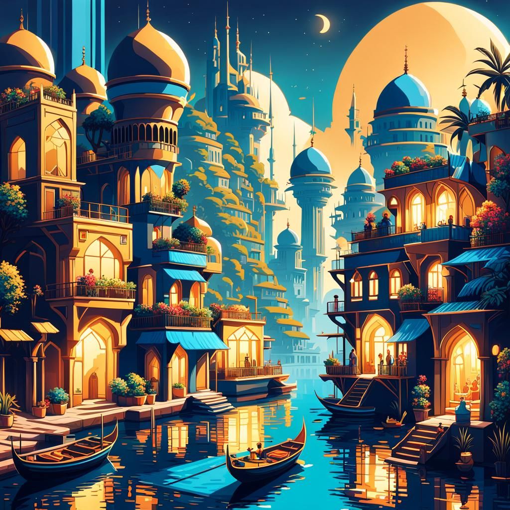 Futuristic Town: Arabic Meets Modern in Pixel Art