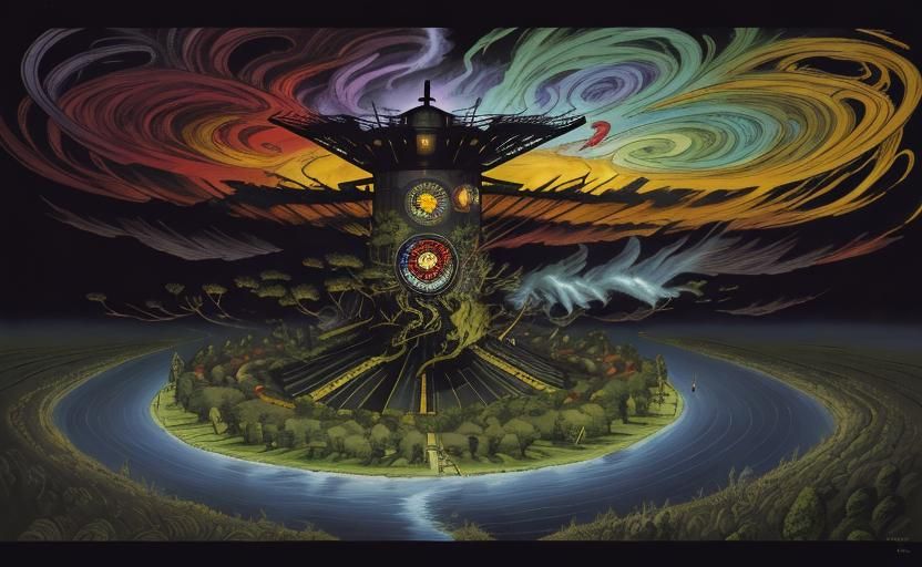 Windy Landscape with Swirling Leaves, Dark Fantasy