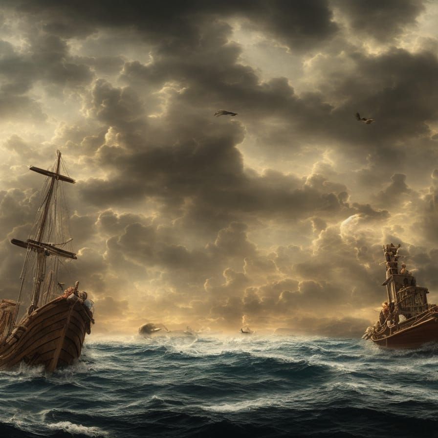 Noah's Ark in Stormy Seas: Detailed Matte Painting