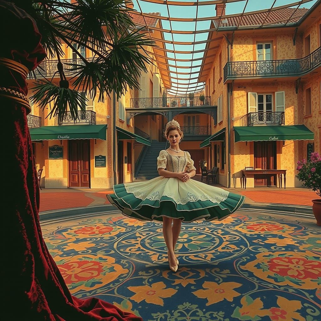 Elegantly Dressed Figure in French Countryside