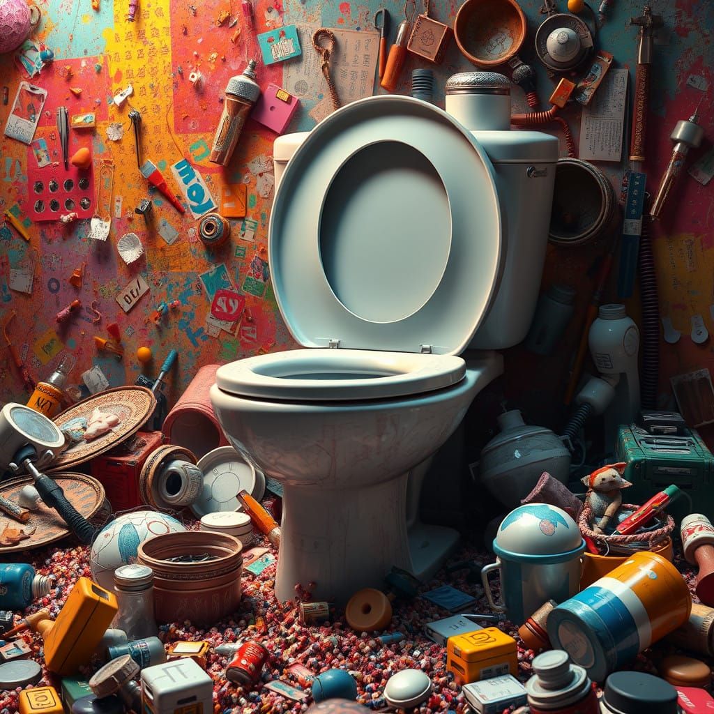 Surreal Skibidi Toilet in Hyperrealistic Splash Art Style