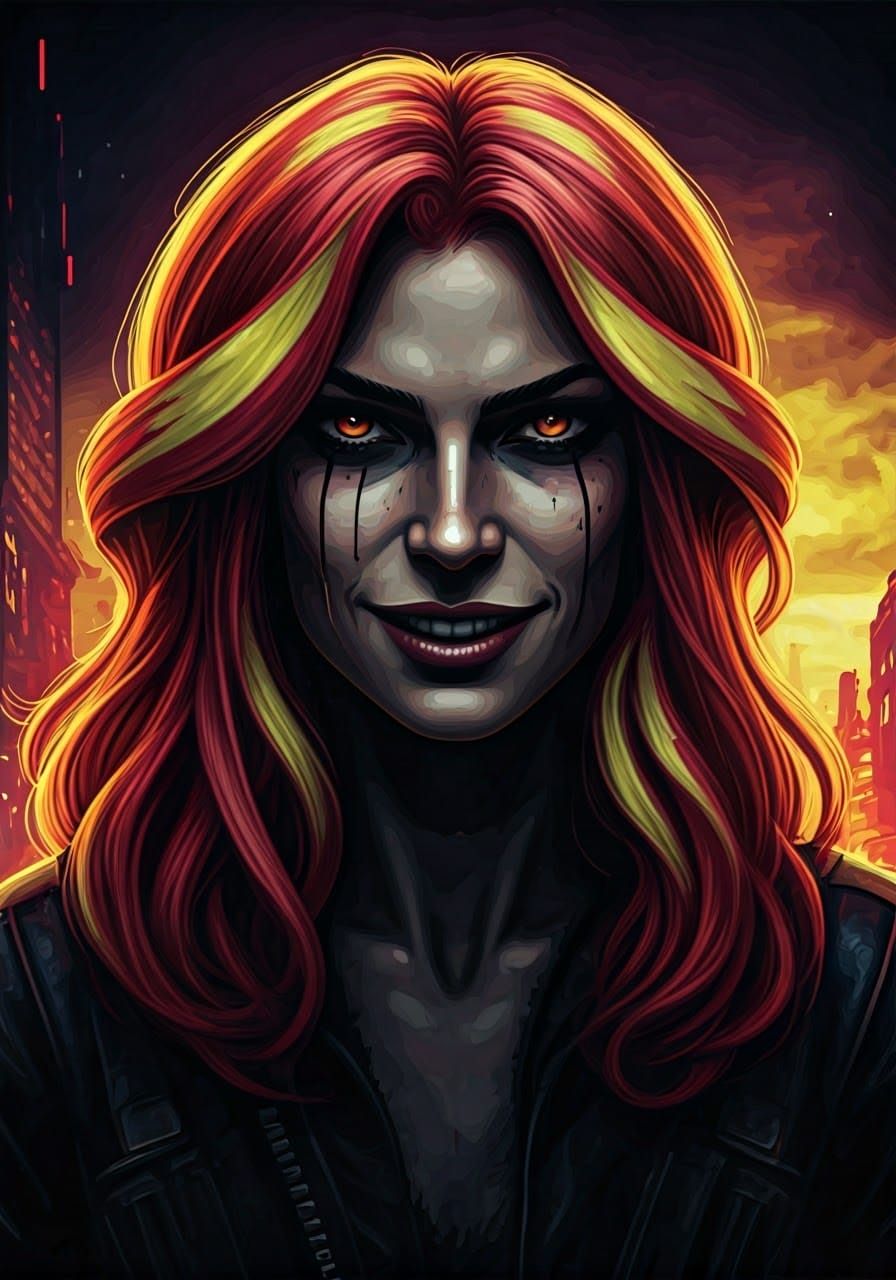 Cyberpunk Horror: Sunset Shimmer in Ominous Shadows