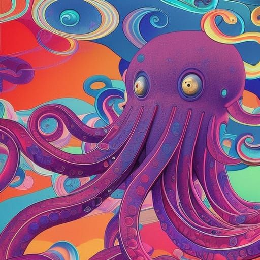 Giant Octopus in Candyland Gouache Wonderland