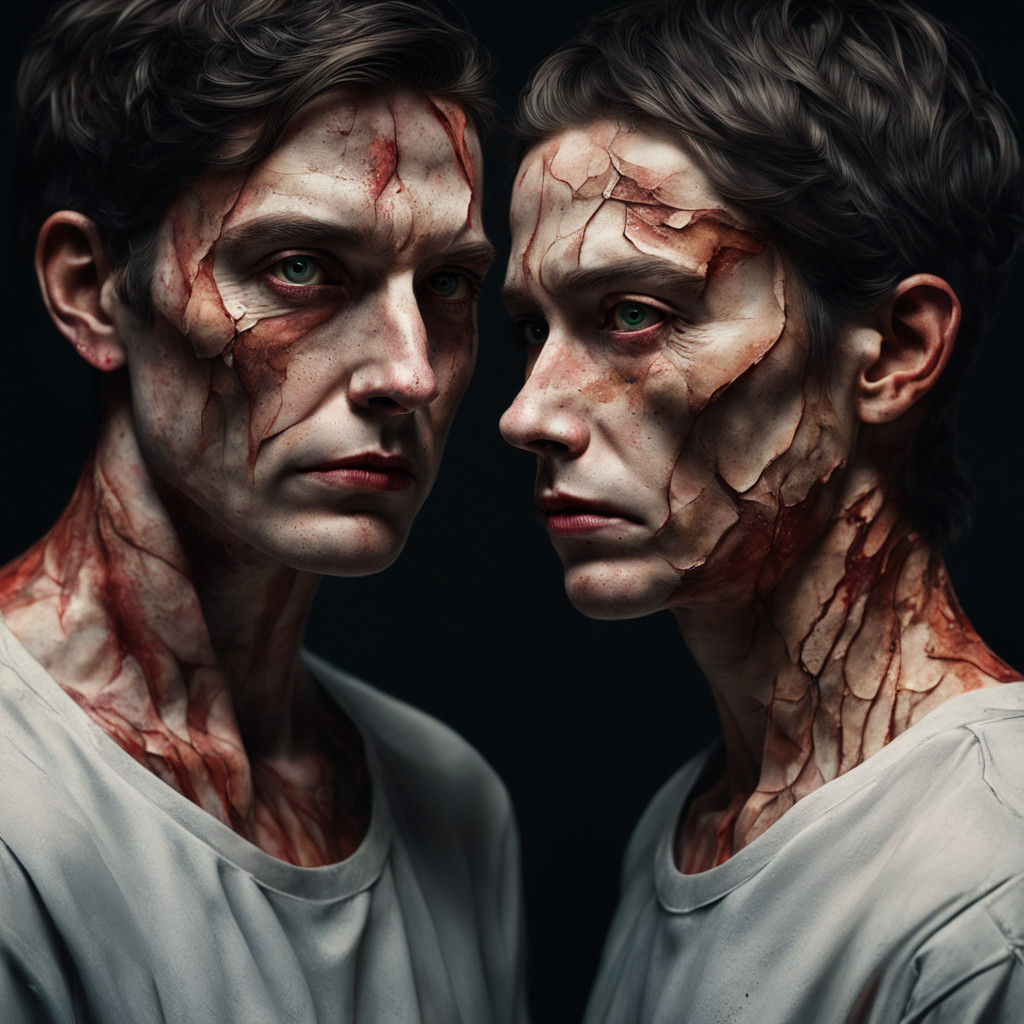 Hyperrealistic Portrait of Menacing Twins in a Haunting Atmo...