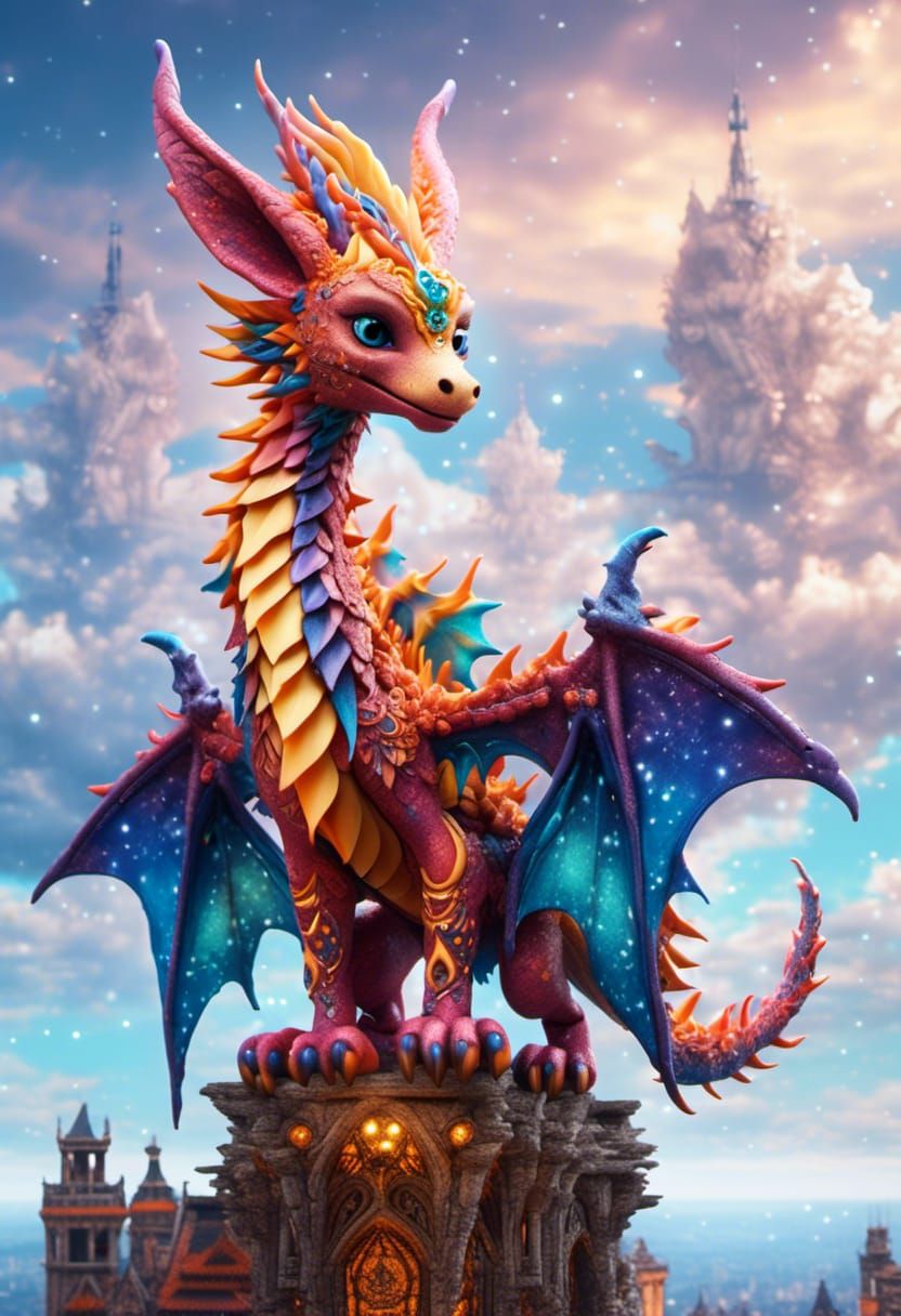 Celestial Cloud Dragon with Bat Wings