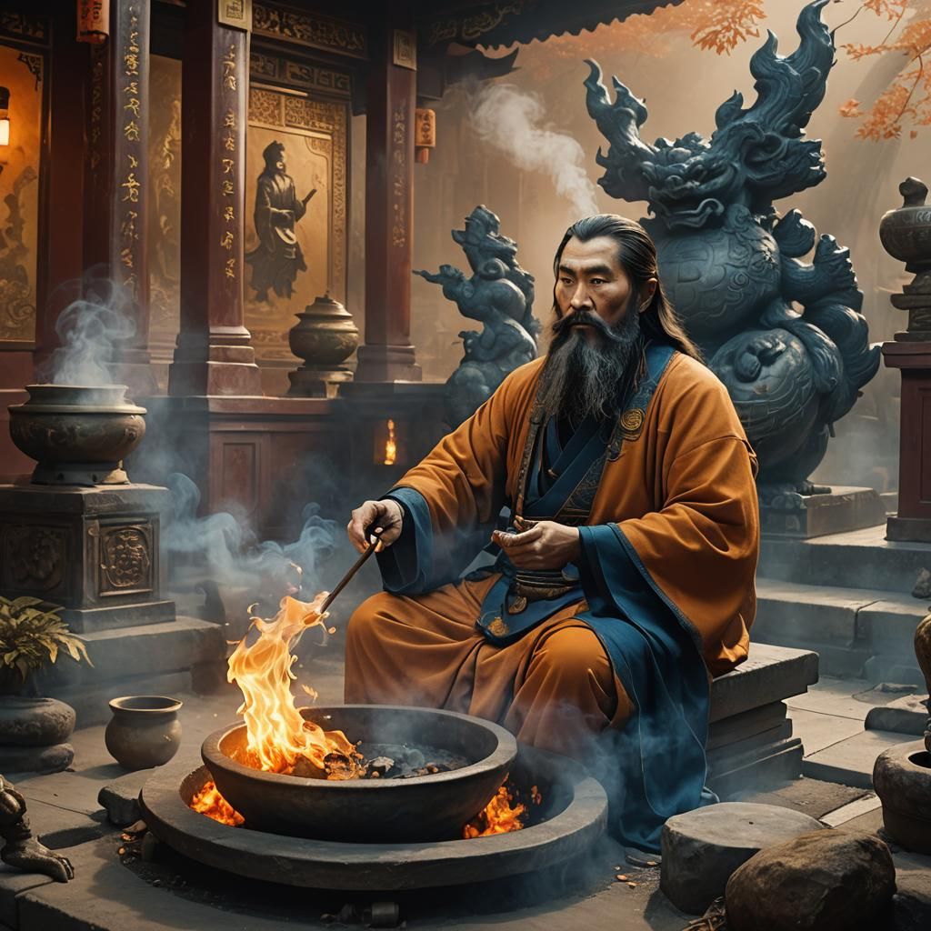 Lao Tzu as Rasputin in Taoist Temple Matte Painting