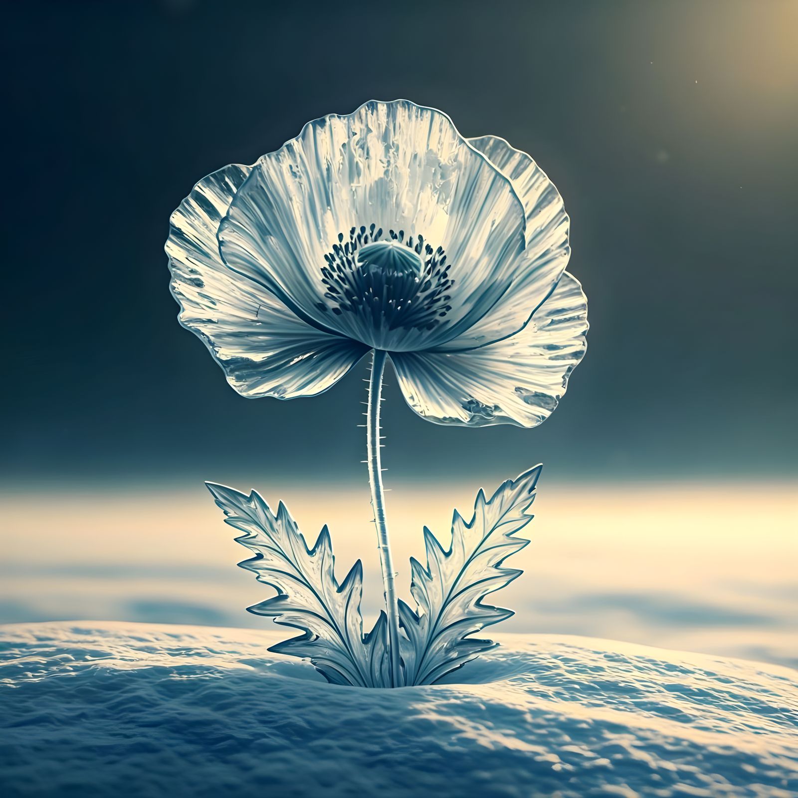 Single Ice Flower in Soft Winter Light