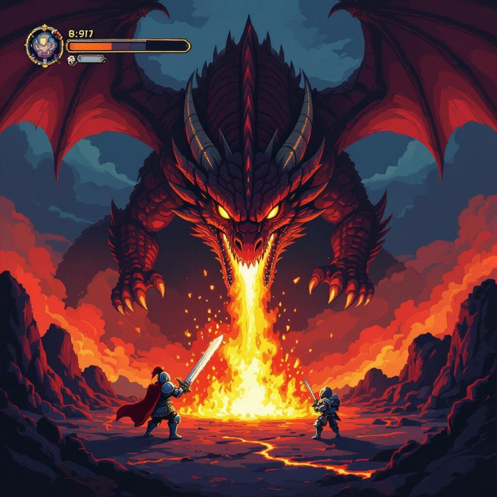 Epic 8-Bit RPG Final Boss Dragon Fight
