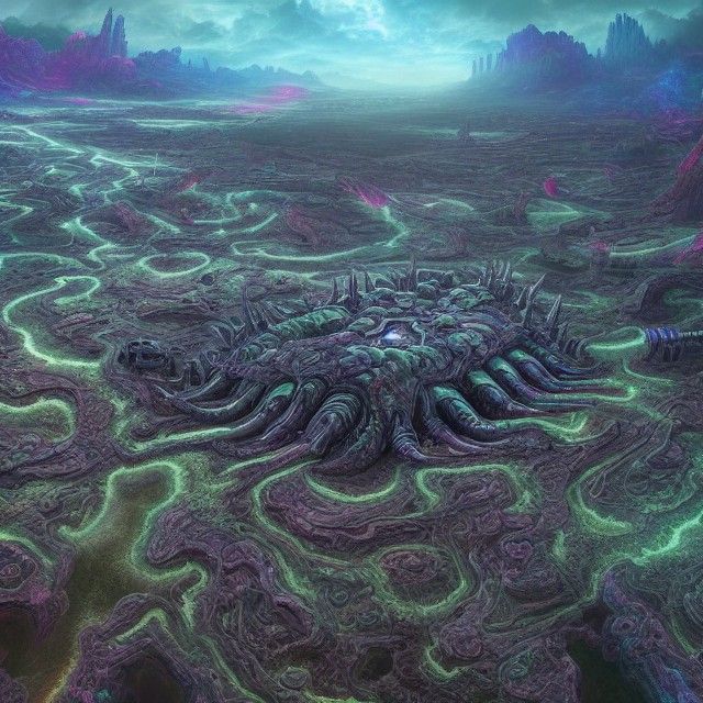 Psychedelic Nanobot Battlefield: Hyperrealistic Digital Art