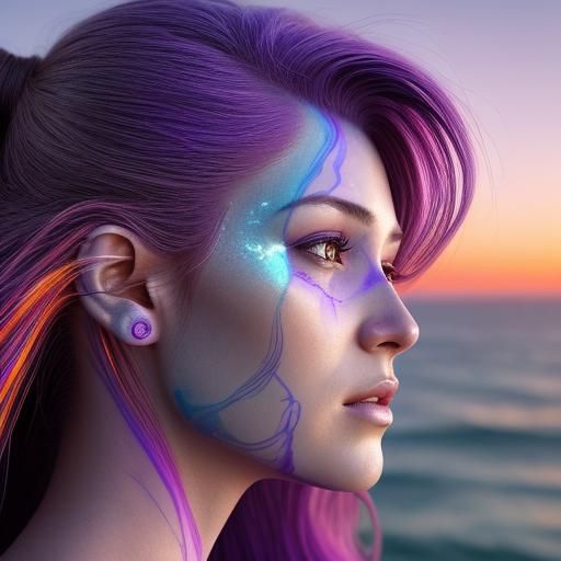 Woman's Profile Reveals Sunset Carved in Marble