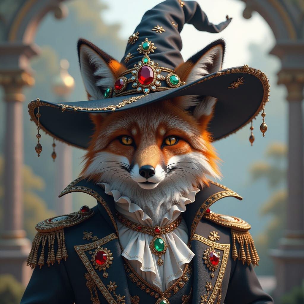 Dashing Fox in Baroque Dreamscape, 3D Render
