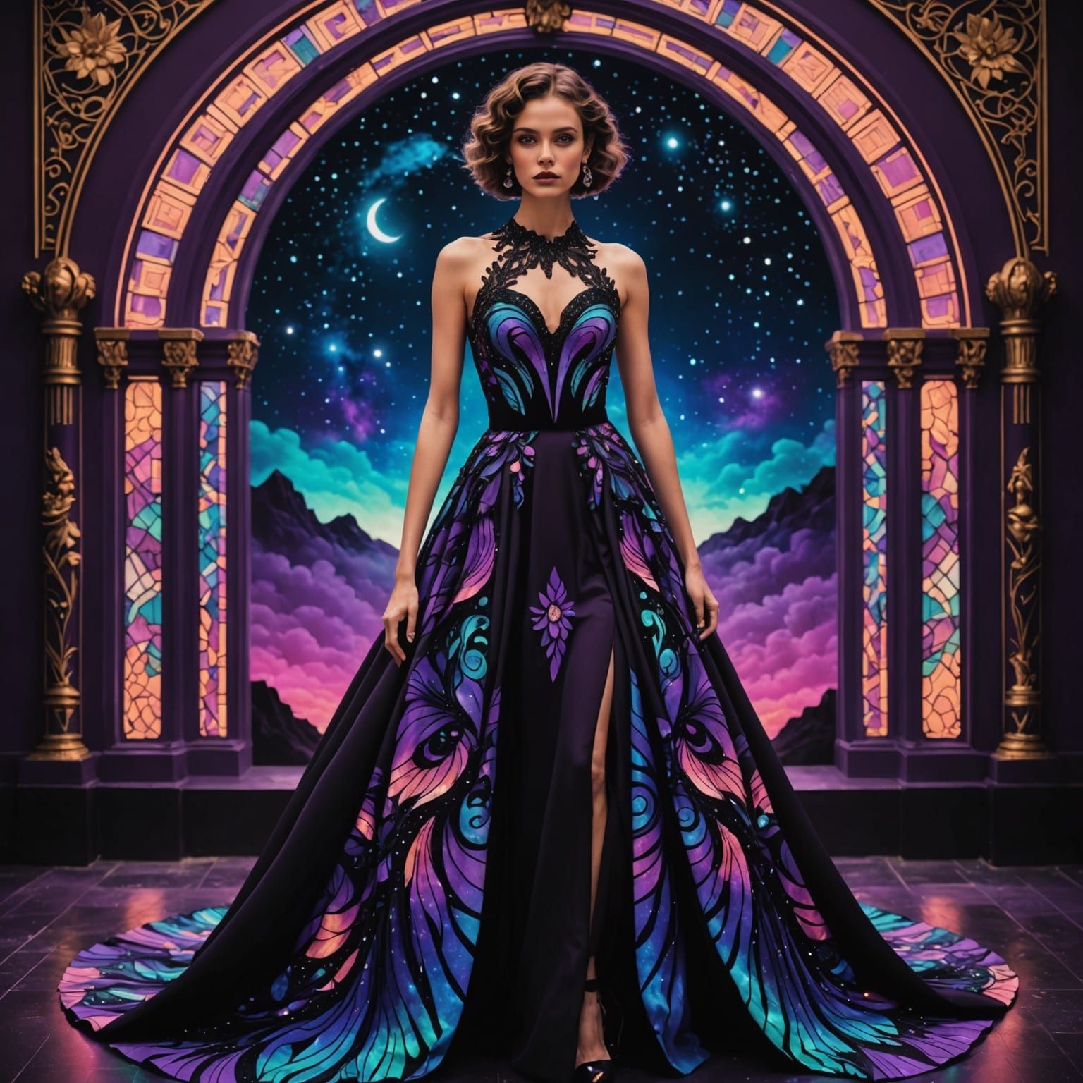 Glow-in-the-Dark Formal Dress in Vibrant Neon Hues